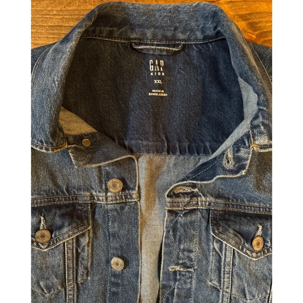 Gap Kids Girl’s XXL Blue Jean Jacket Tomboy Button Down Denim Long Sleeve Unisex - Picture 5 of 11